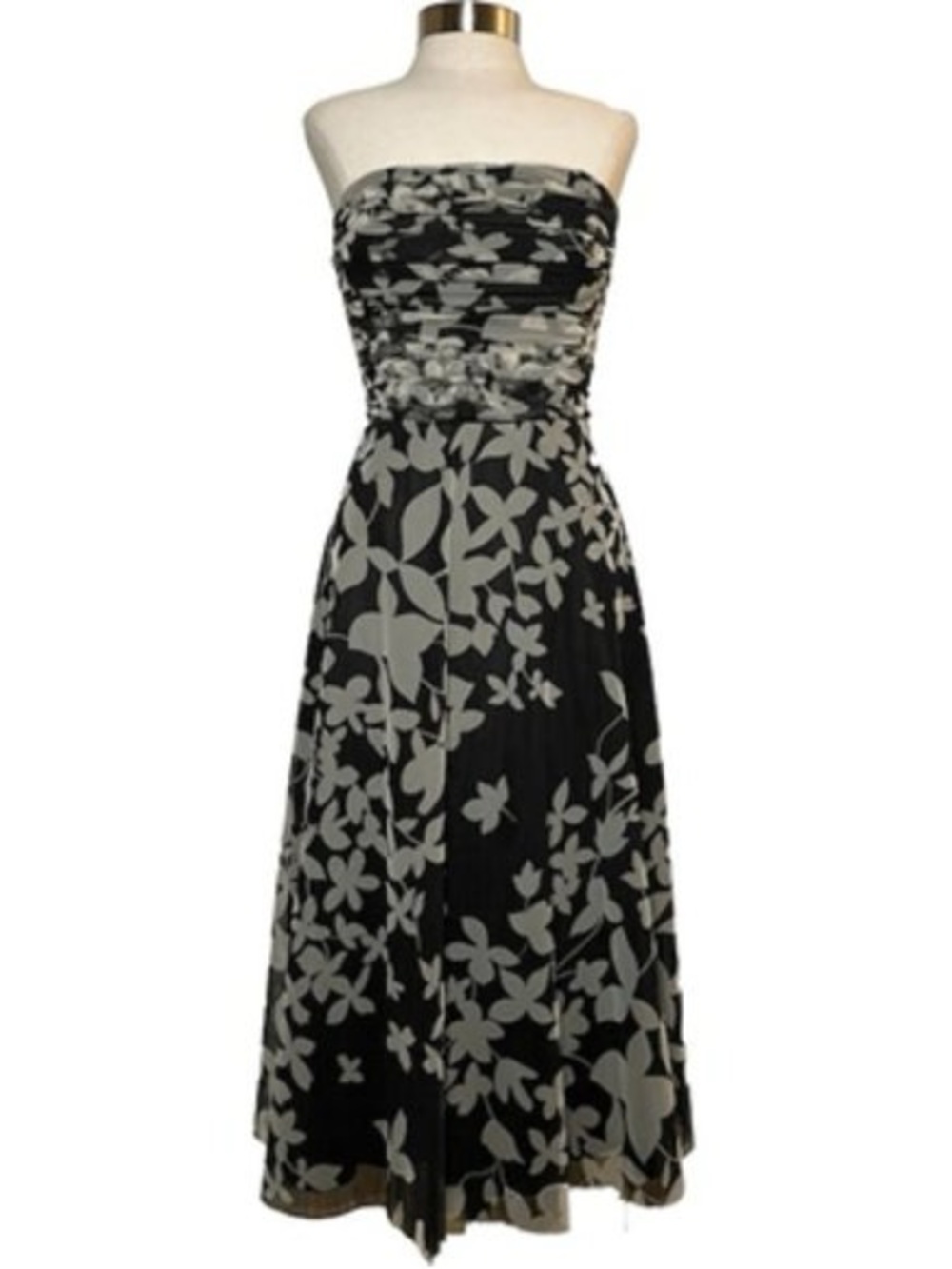 BCBG Max Azria Strapless Floral Dress Size 4 Black White Chiffon Cocktail Formal